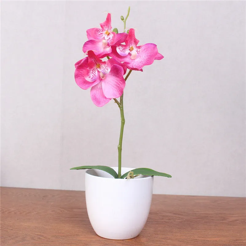 Artificial Phalaenopsis with Foam Leaf and Plastic Vase