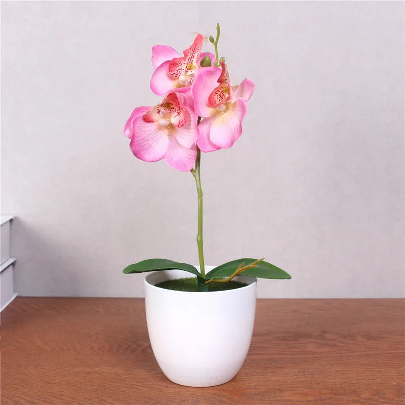 Artificial Phalaenopsis with Foam Leaf and Plastic Vase