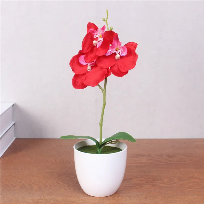 Artificial Phalaenopsis with Foam Leaf and Plastic Vase