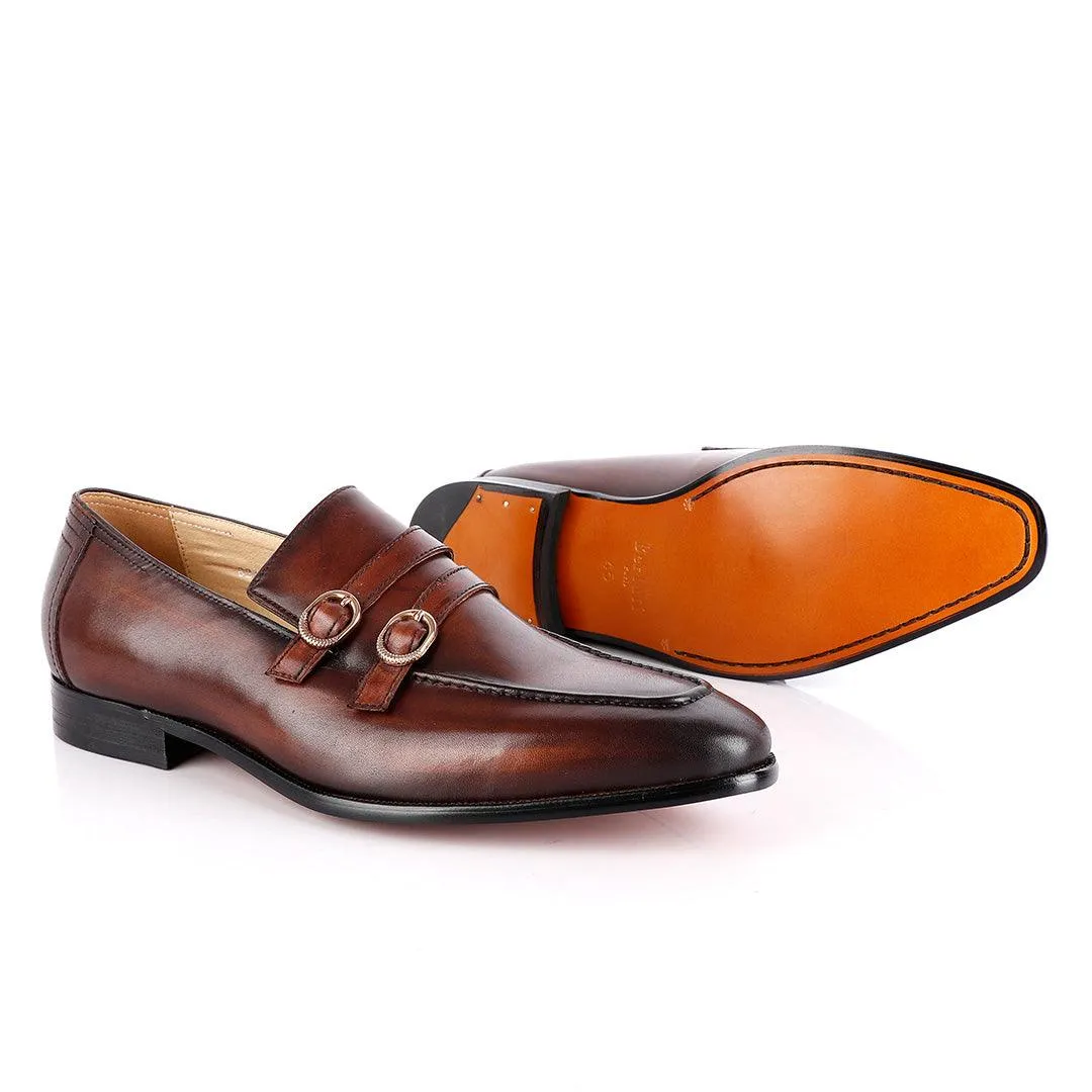 Berluti Double Monk-Strap Coffee Leather Shoe