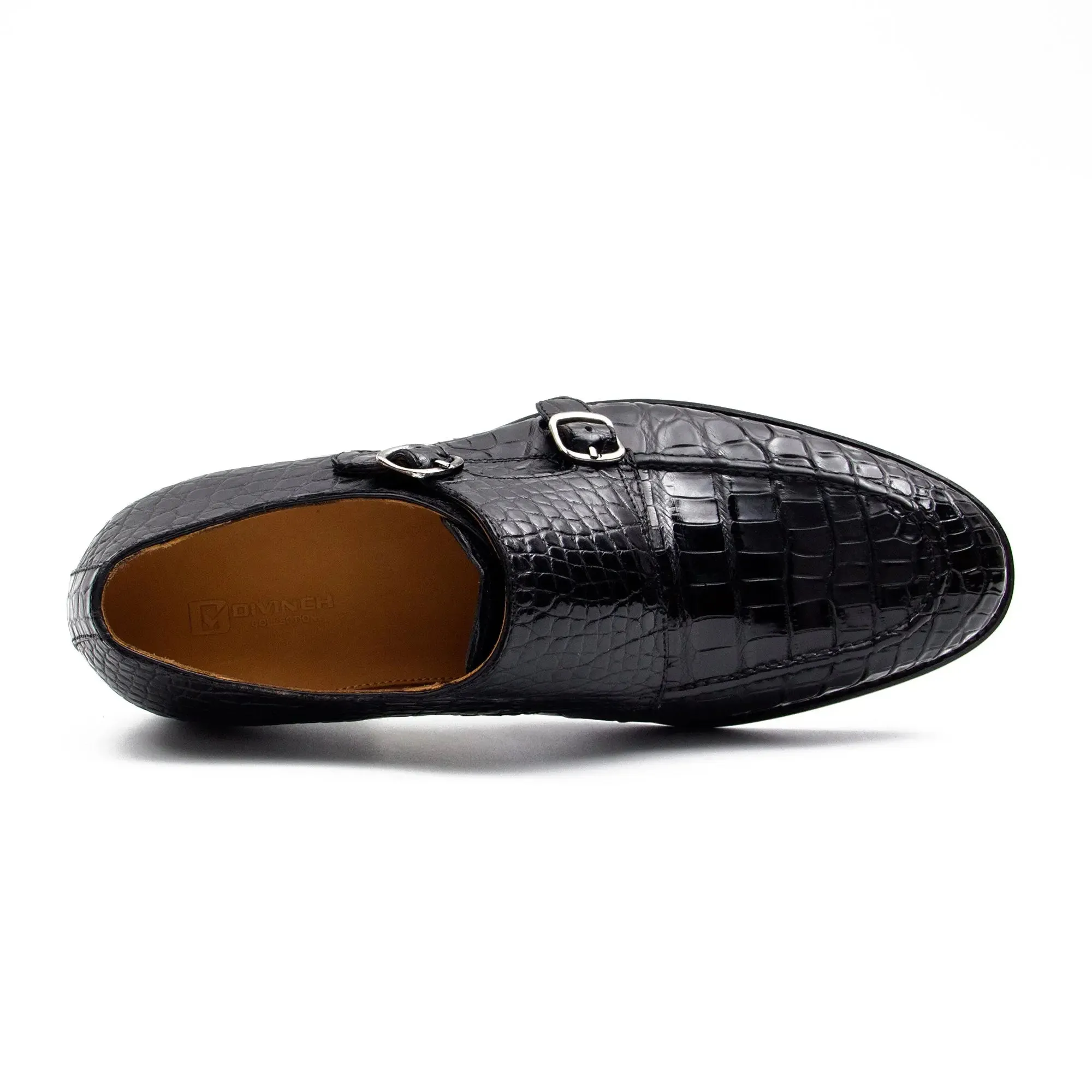 Black crocodile double monk strap shoes