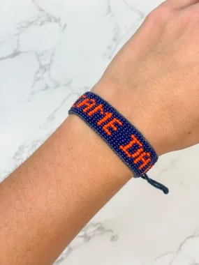 'Game Day' Beaded Adjustable Bracelet - Navy & Orange