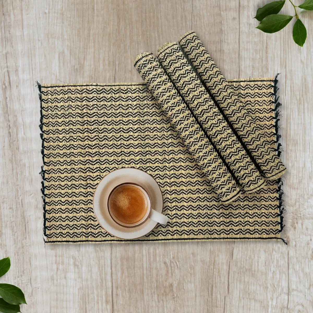 Handmade Dining Table Mats in Black (Set of 2/4/6) | Eco Friendly Tableware Sustainably Handwoven from Natural Grass