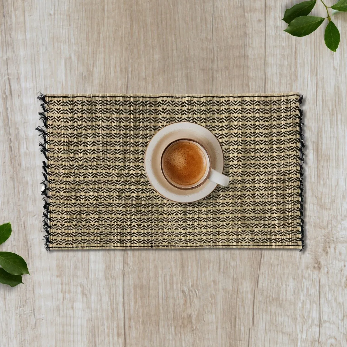 Handmade Dining Table Mats in Black (Set of 2/4/6) | Eco Friendly Tableware Sustainably Handwoven from Natural Grass