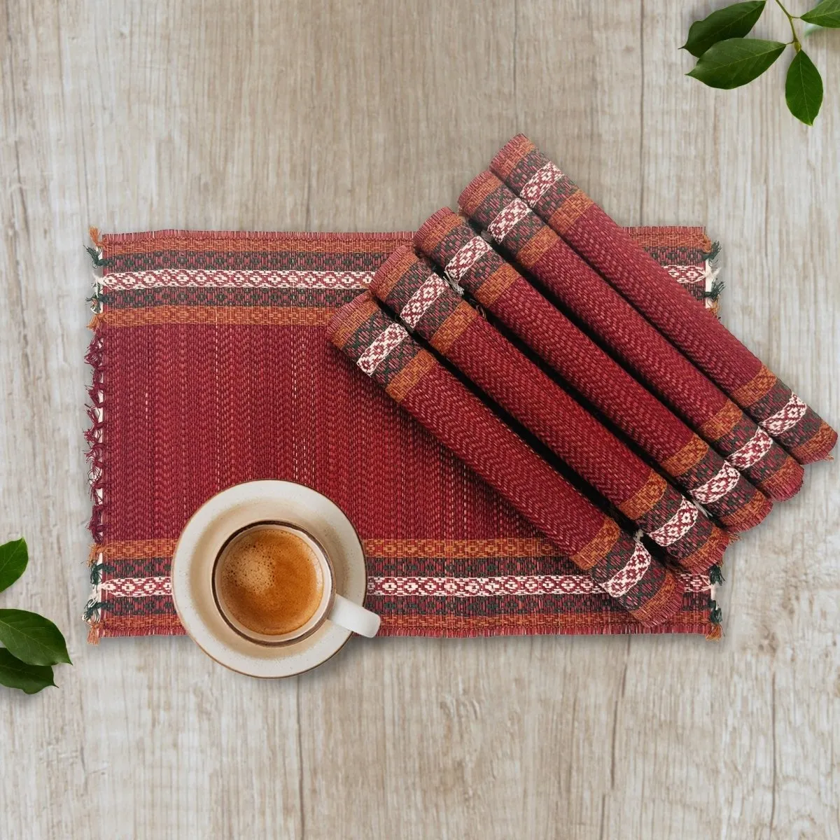 Handmade Dining Table Mats in Ruby Red (Set of 2/4/6) | Eco-Friendly Tableware Sustainably Handwoven from Natural Grass