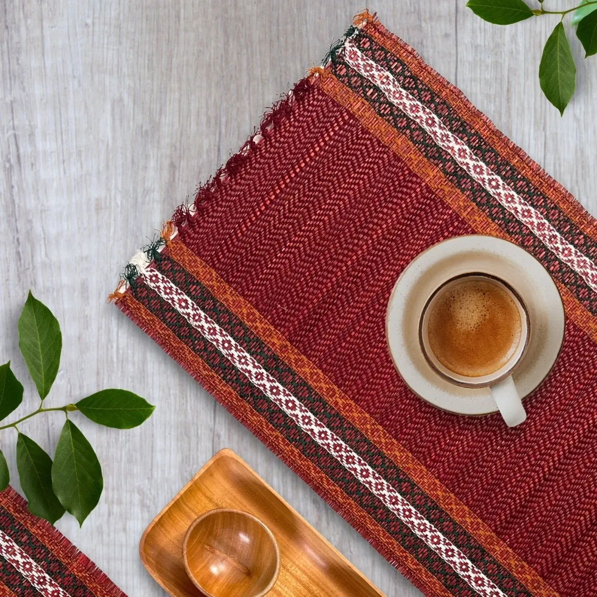 Handmade Dining Table Mats in Ruby Red (Set of 2/4/6) | Eco-Friendly Tableware Sustainably Handwoven from Natural Grass