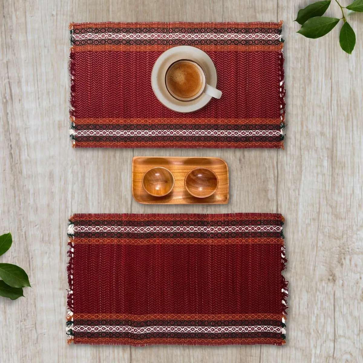 Handmade Dining Table Mats in Ruby Red (Set of 2/4/6) | Eco-Friendly Tableware Sustainably Handwoven from Natural Grass