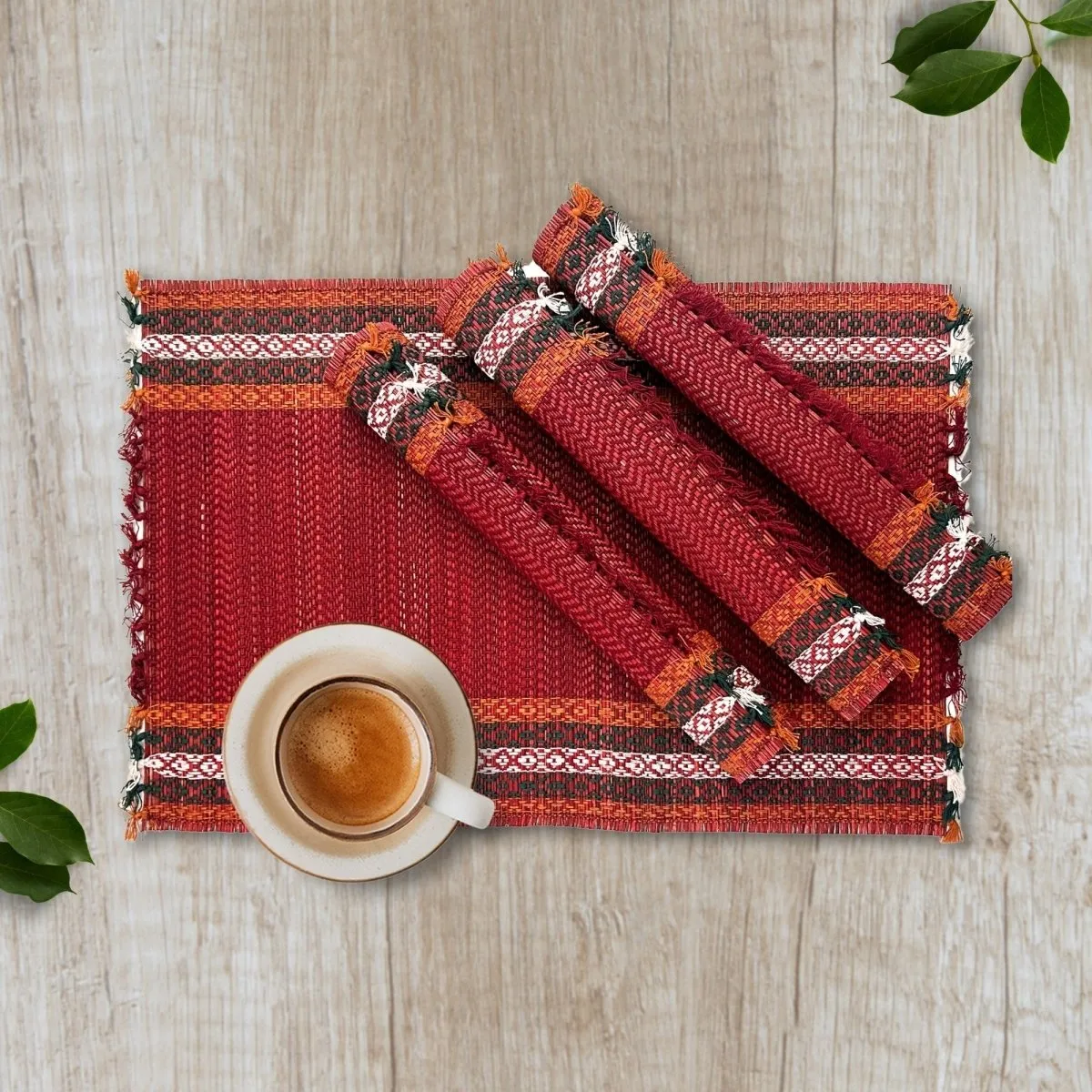 Handmade Dining Table Mats in Ruby Red (Set of 2/4/6) | Eco-Friendly Tableware Sustainably Handwoven from Natural Grass