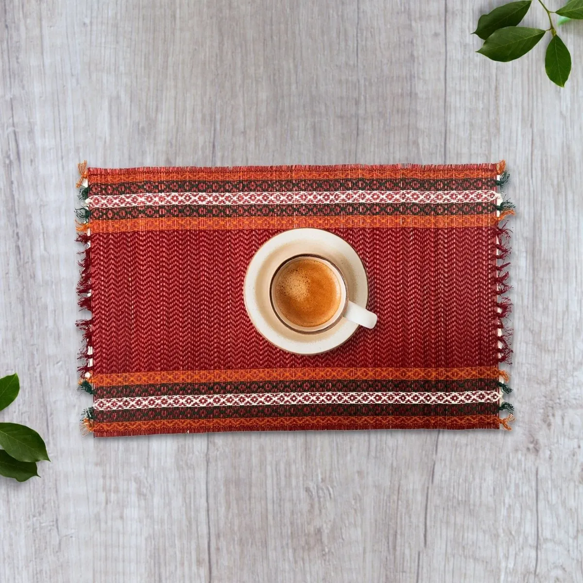 Handmade Dining Table Mats in Ruby Red (Set of 2/4/6) | Eco-Friendly Tableware Sustainably Handwoven from Natural Grass