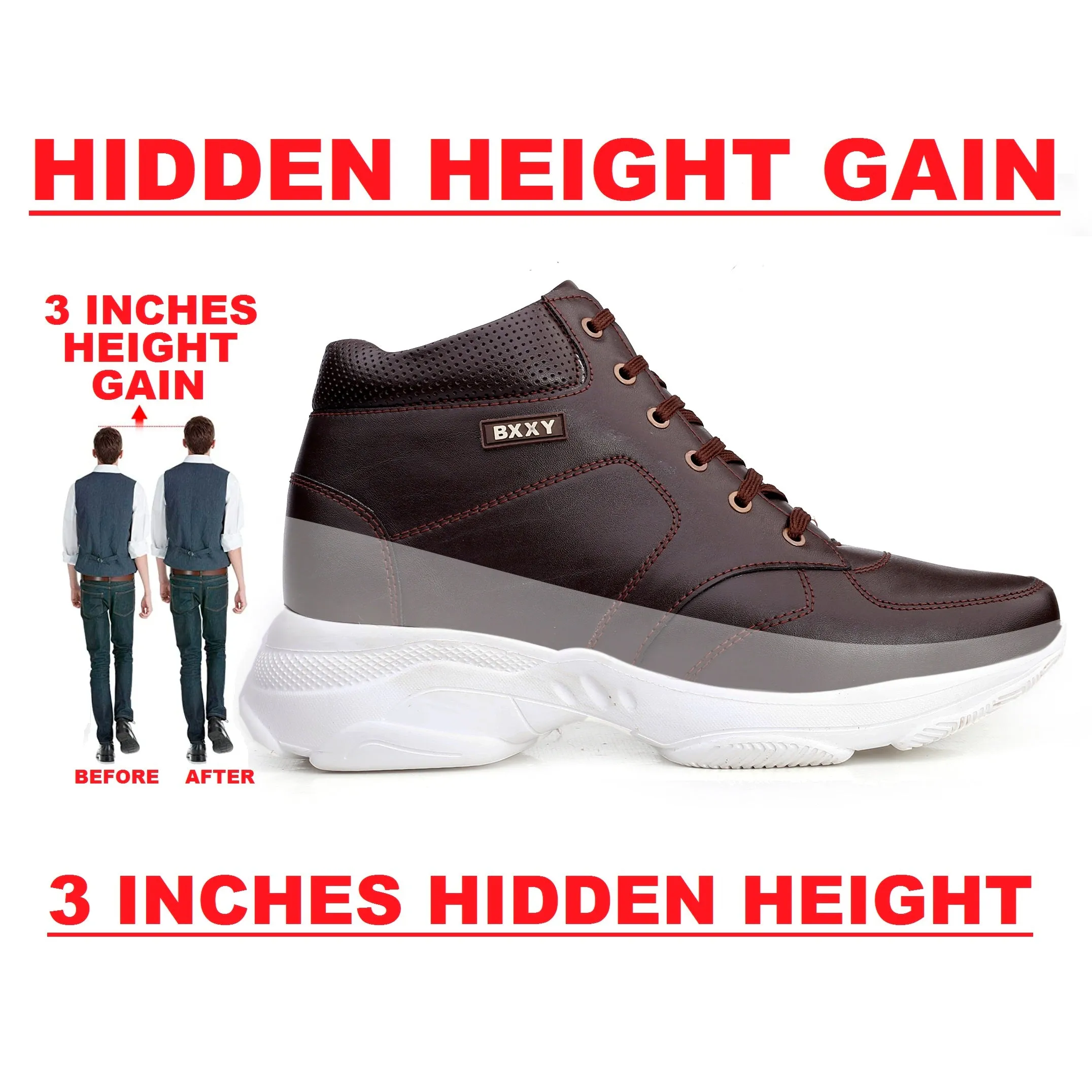 Men's 3 Inch Hidden Height Increasing Stylish Lace-up Boots