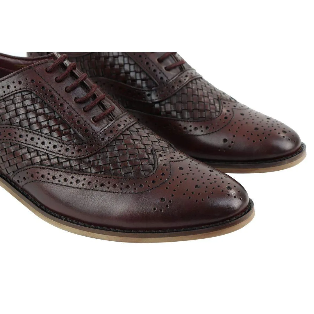 Mens Real Full Leather British Brogues Maroon Brown Black Smart Casual Retro