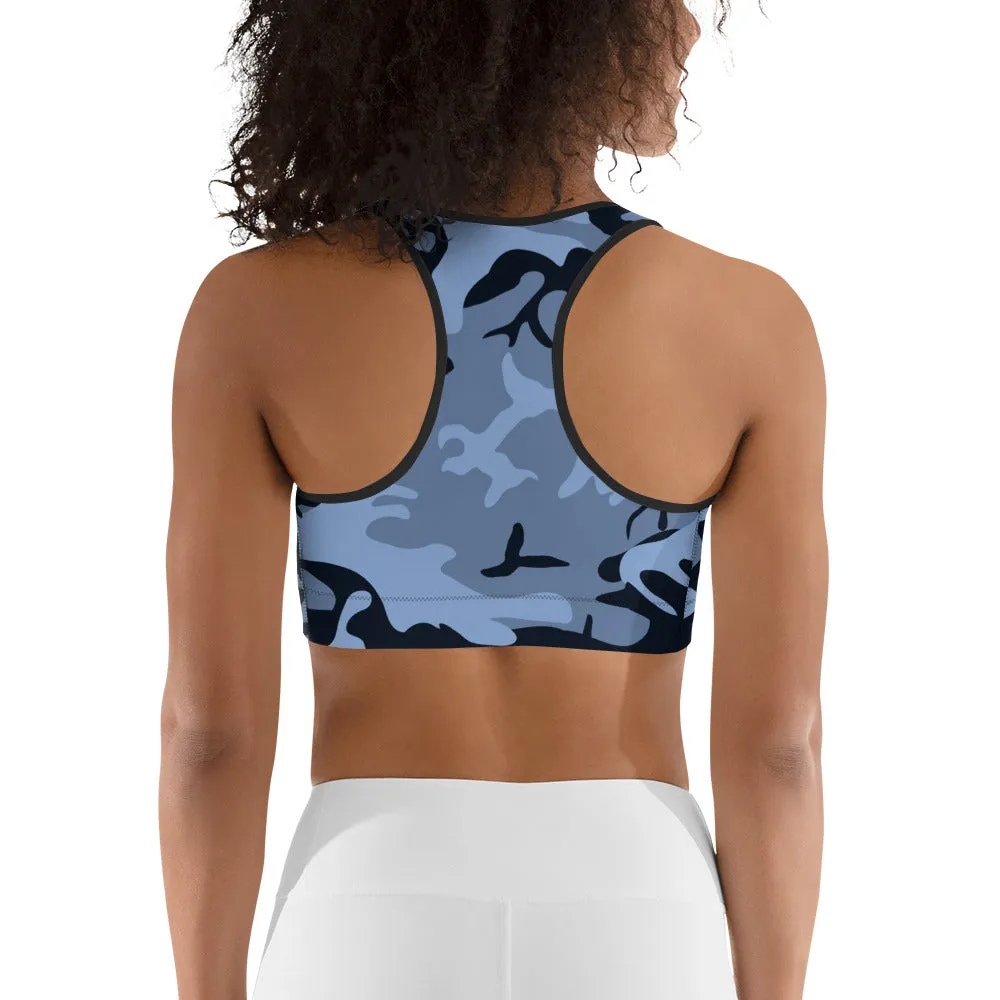 Navy Blue and Light Blue Camouflage Sports Bra