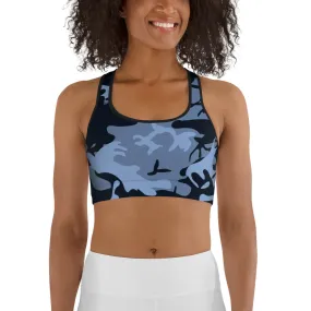 Navy Blue and Light Blue Camouflage Sports Bra