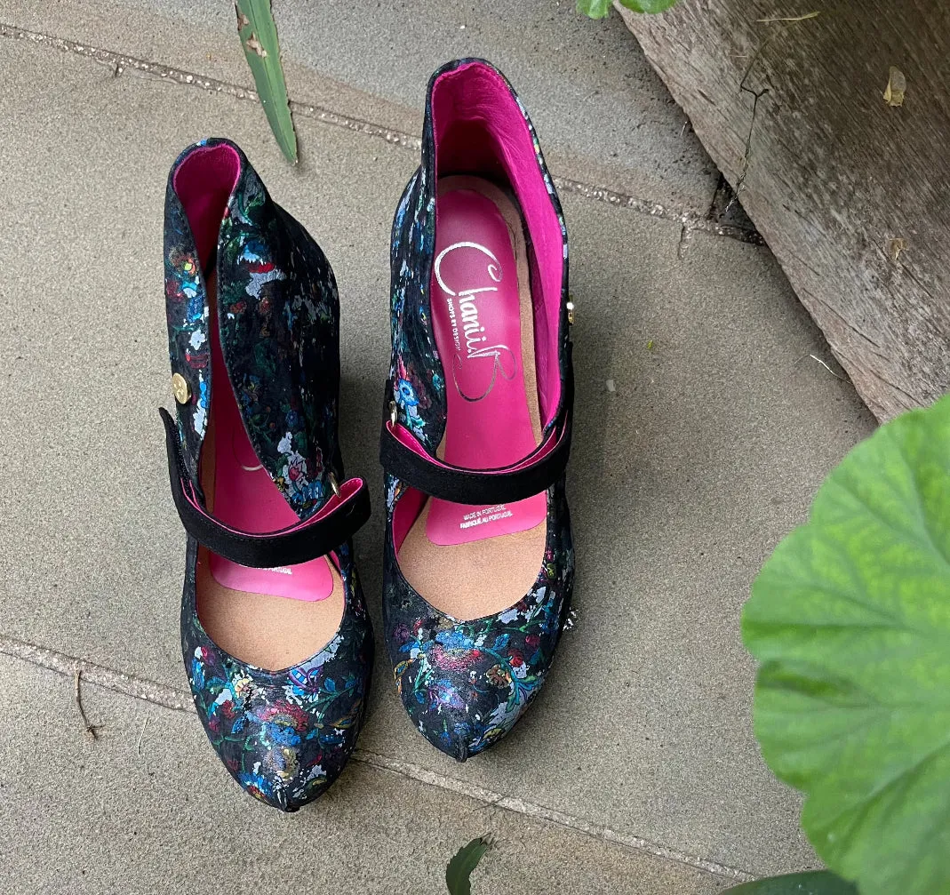 Stylo - Black Antique Floral heel shoes