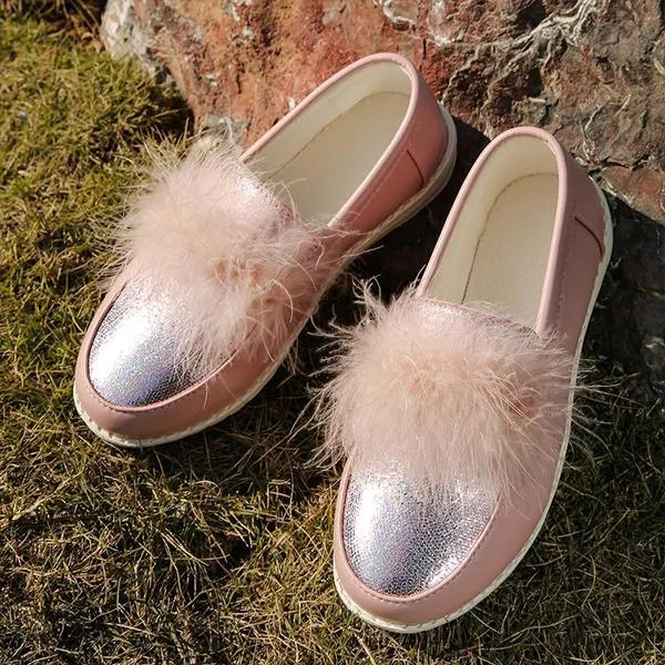 Women's Casual Pink Slip-On Furry Flats 93707845S