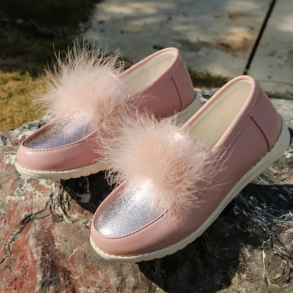 Women's Casual Pink Slip-On Furry Flats 93707845S