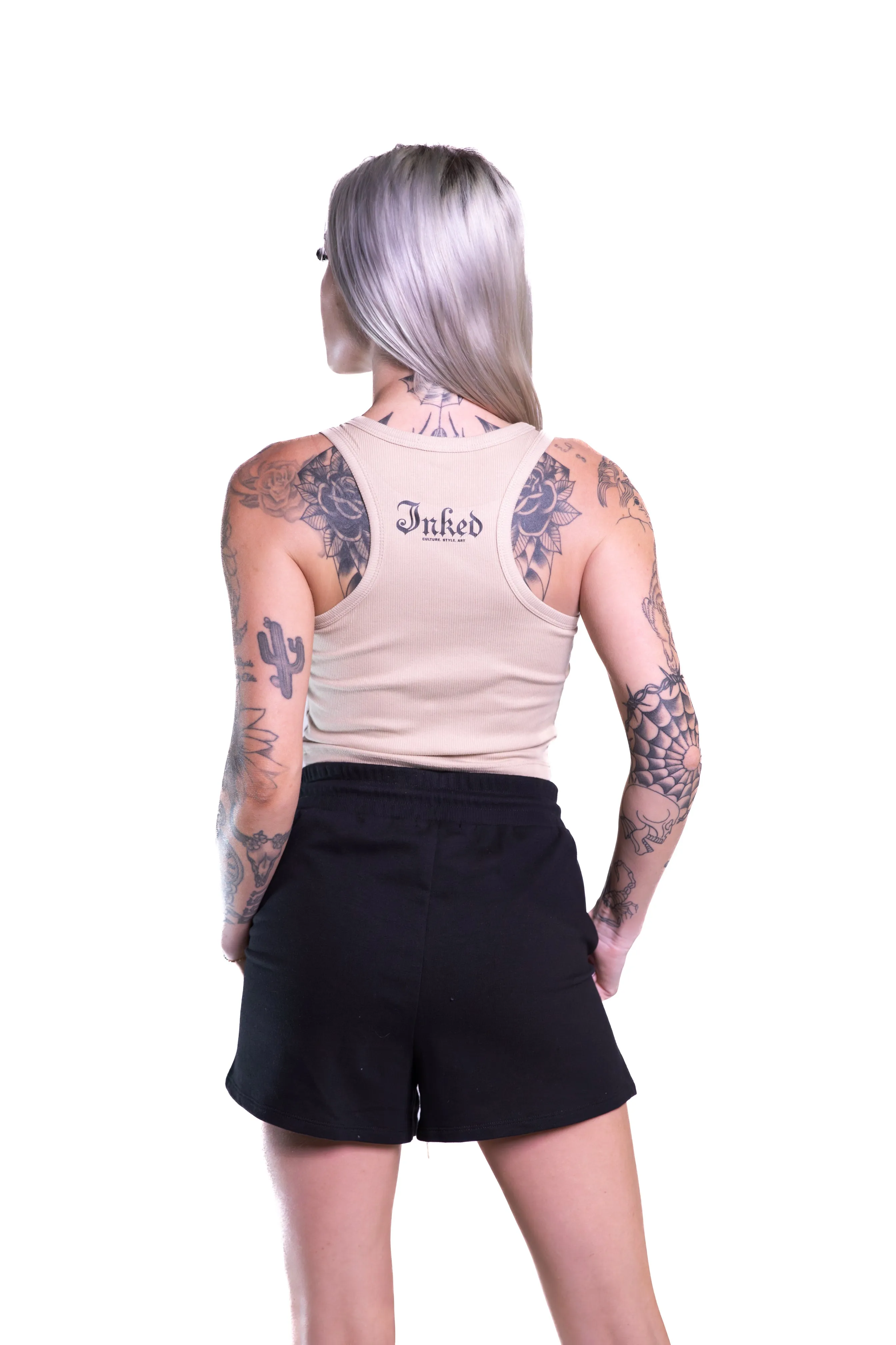 Women's Inked Icon Logo Crop Tank - Tan