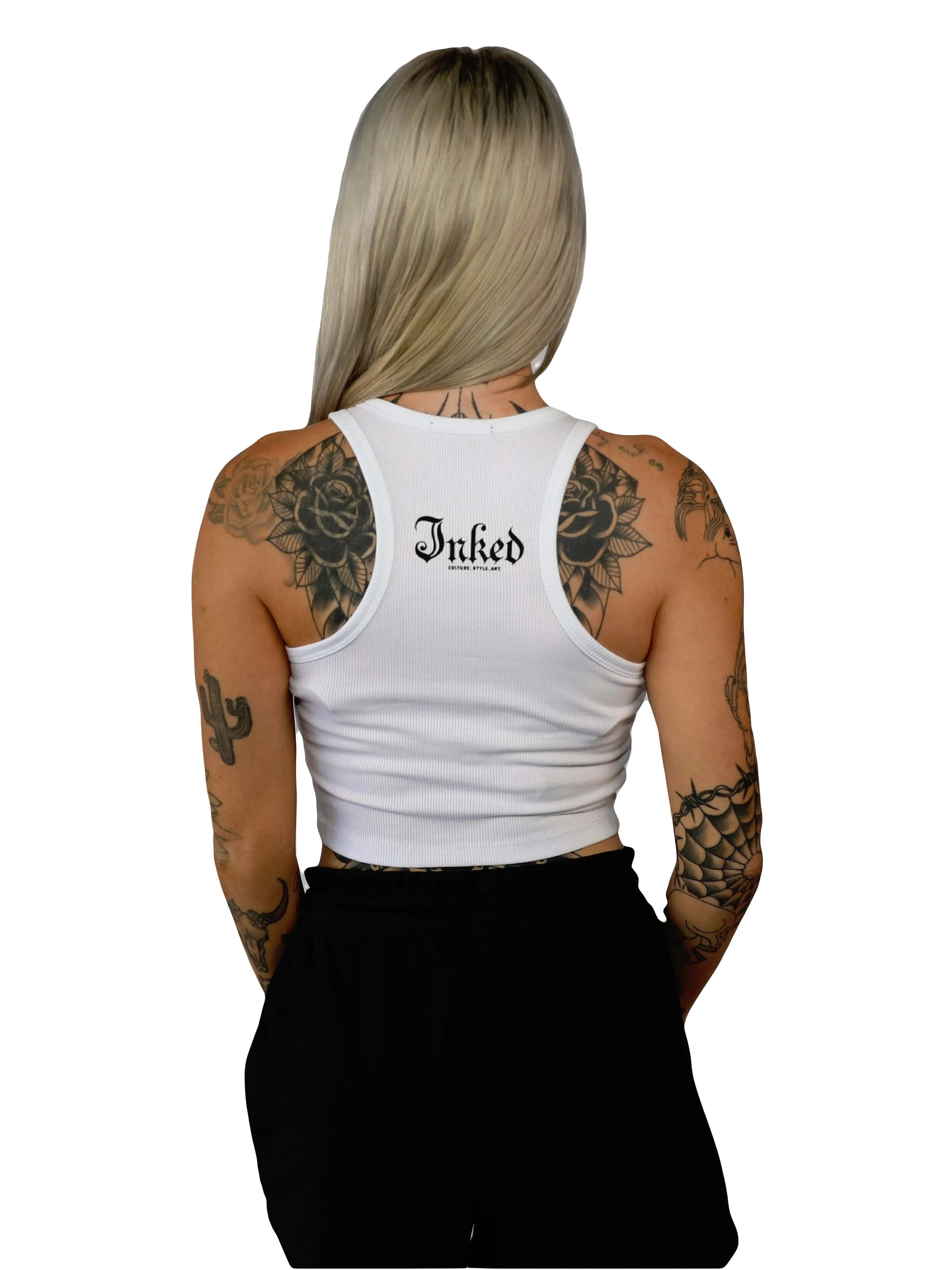 Women's Inked Icon Logo Crop Tank - White/Black