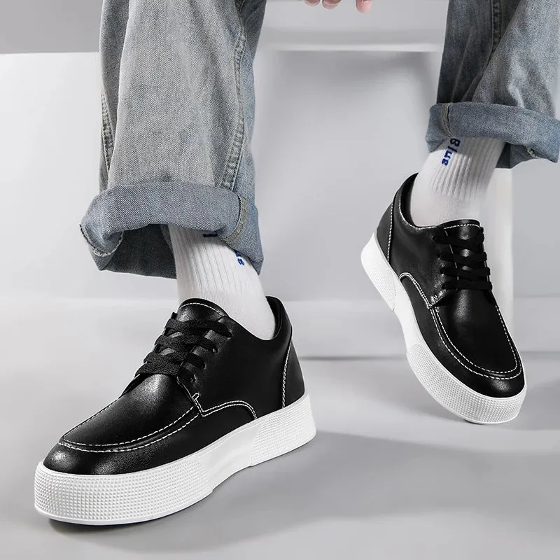 Xituodai  Thick Bottom Mens Genuine Leather Shoes Retro Style Fashion Casual Footwear Dress Shoes New Lace-Up Elevator Shoes Sneakers